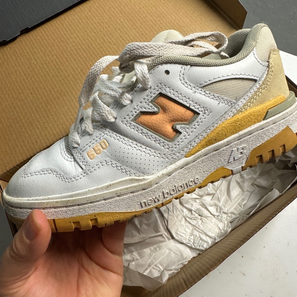New Balance Kids' White and Gold Sneakers